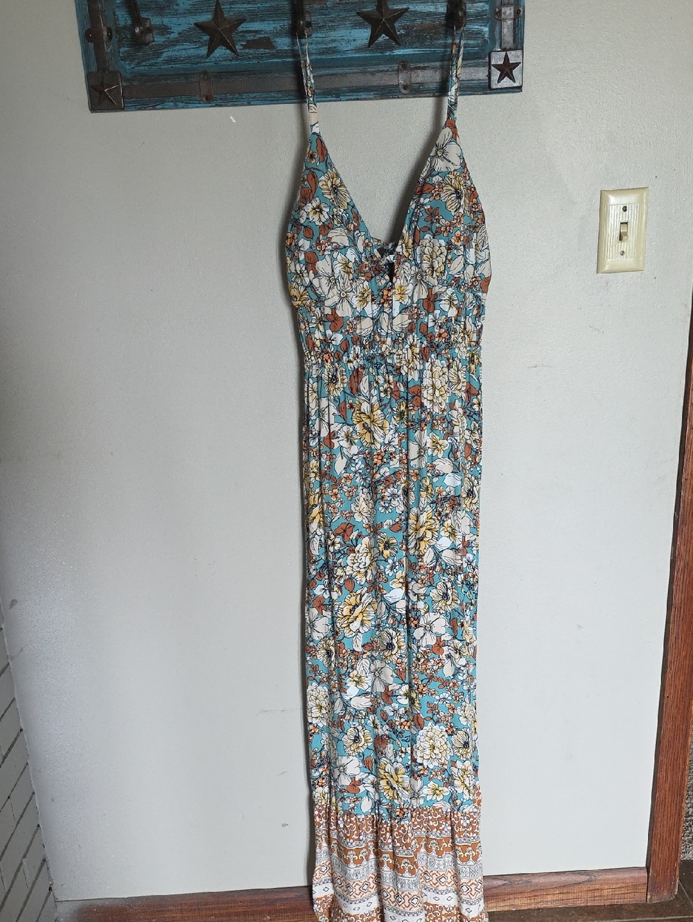 NWT Lily Rose Floral Maxi Sundress in Teal, White & Mustard
